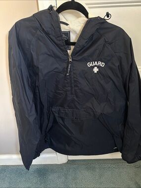 Navy 'GUARD' Hooded Pullover Rain Jacket